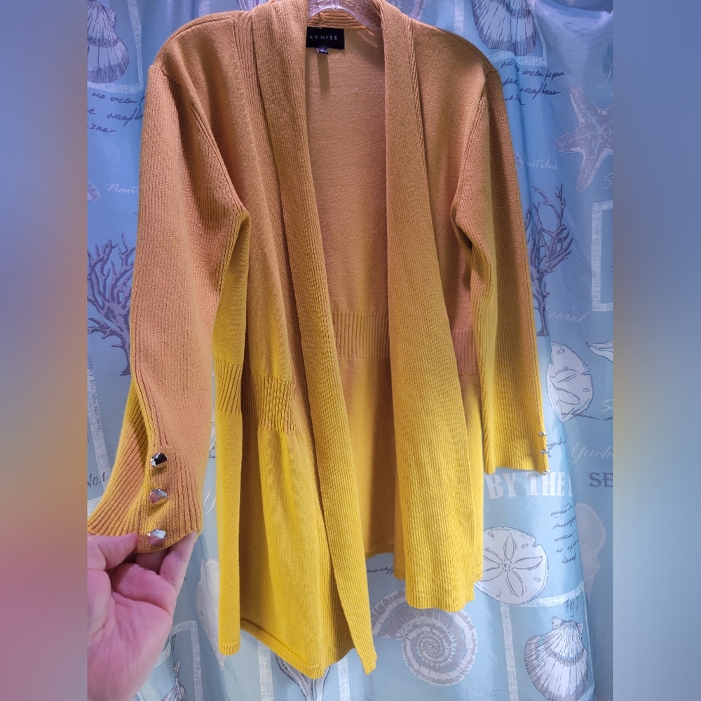 Premise Mustard Yellow Cardigan Sweater • Button Accent Layering Piece